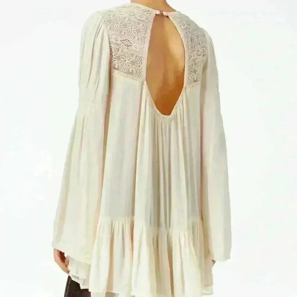 Free People Navy One Night Victorian Peasant Key Hole Back Rayon Tunic Size M - Picture 16 of 16